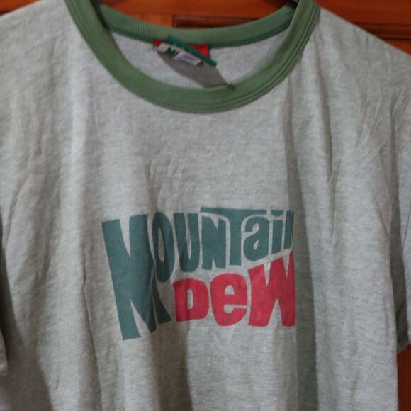 Vintage Mountain Dew Green Ringer T-Shirt Spellout Logo Made in USA Large - Picture 5 of 9